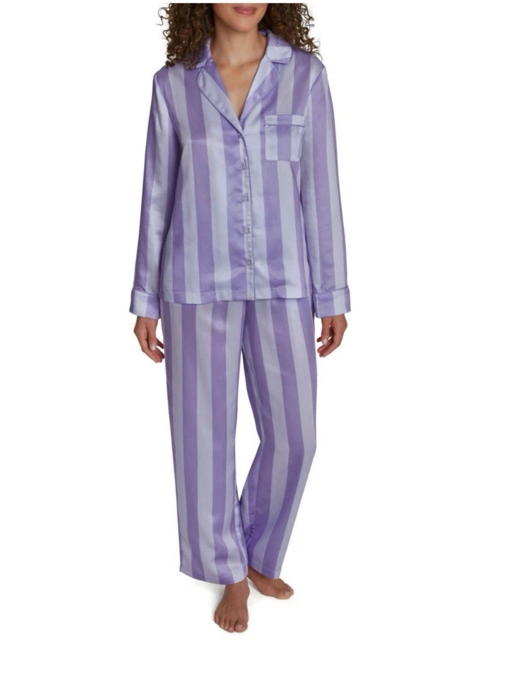 LOFT Lavender Satin Stripe Pajama Set Size S
